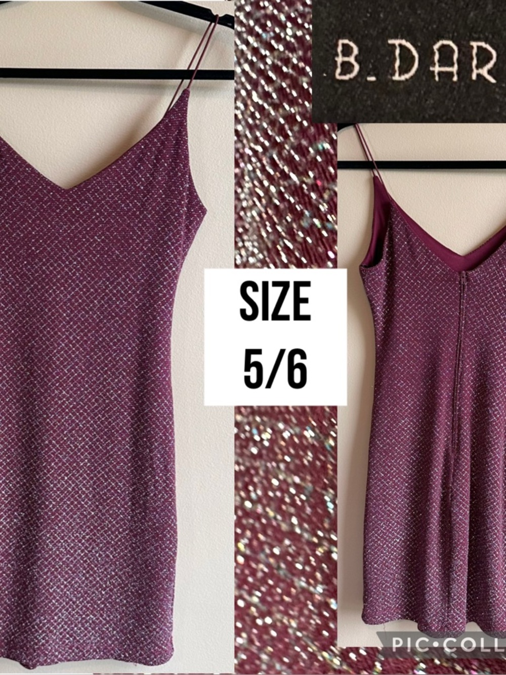 B. Darlin Juniors Dress Maroon Sparkly Bodycon Mini Homecoming Sleeveless Sz 5/6